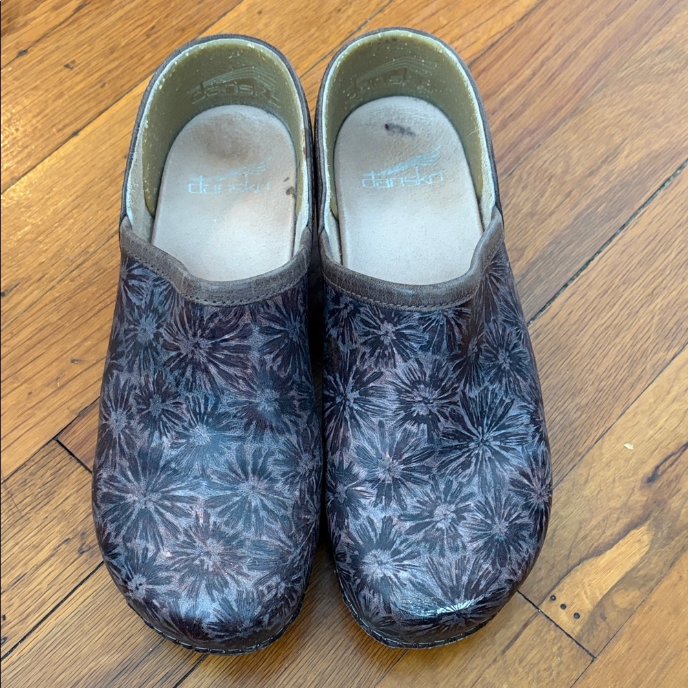 Dansko Brown Floral Clogs